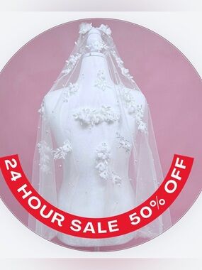 Embroidered Floral Bridal Veil with Pearls